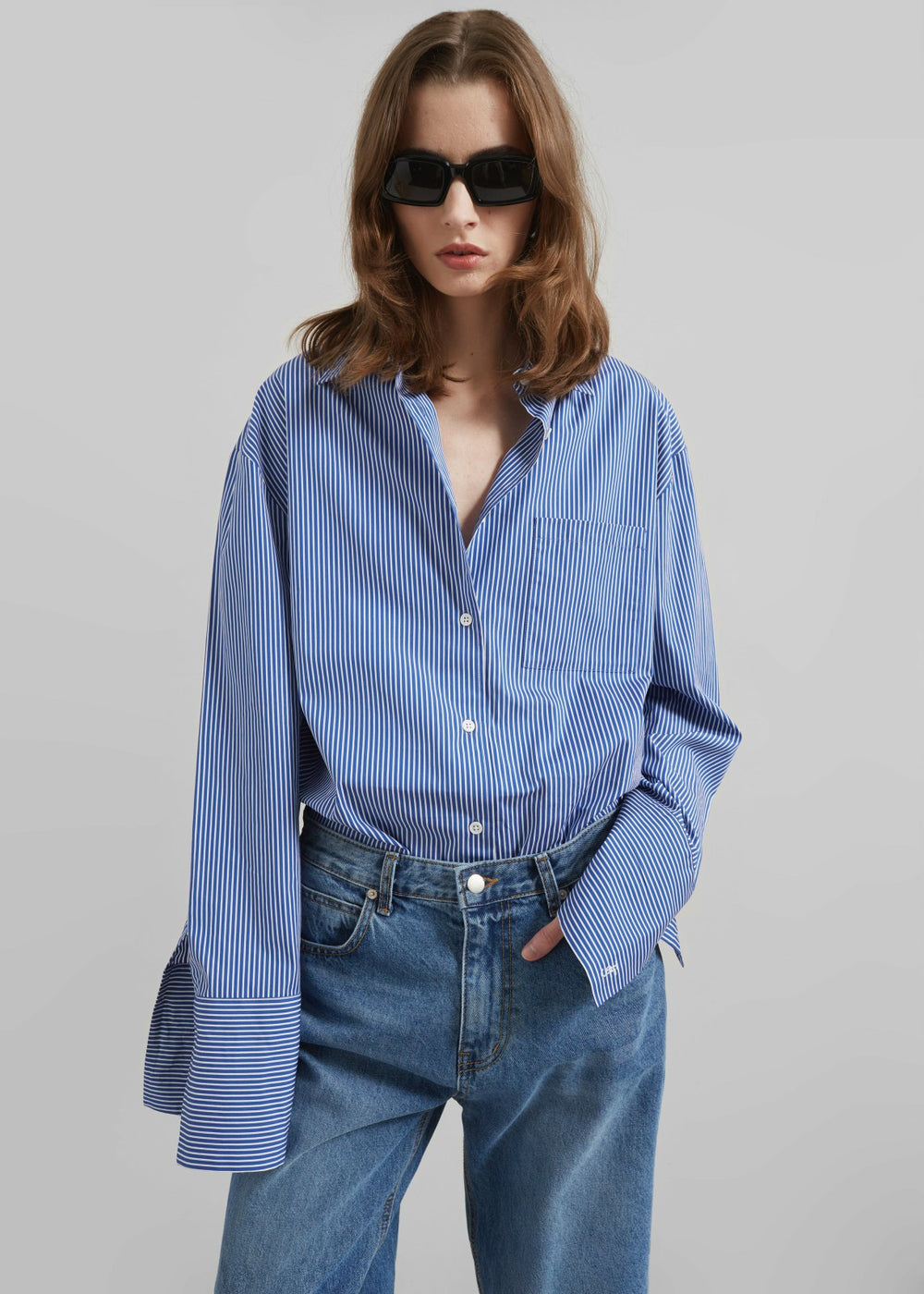 Anvers Striped Cotton Button Up Shirt - Blue/White Stripe