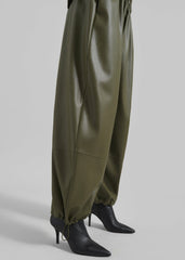 Briar Faux Leather Balloon Pants - Khaki
