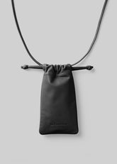 Lyon Drawstring Leather Pouch - Black