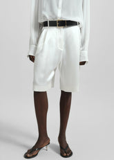 Marfa Pleated Satin Bermuda Shorts - White
