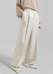 Marfa Pleated Silk Trousers - Ivory