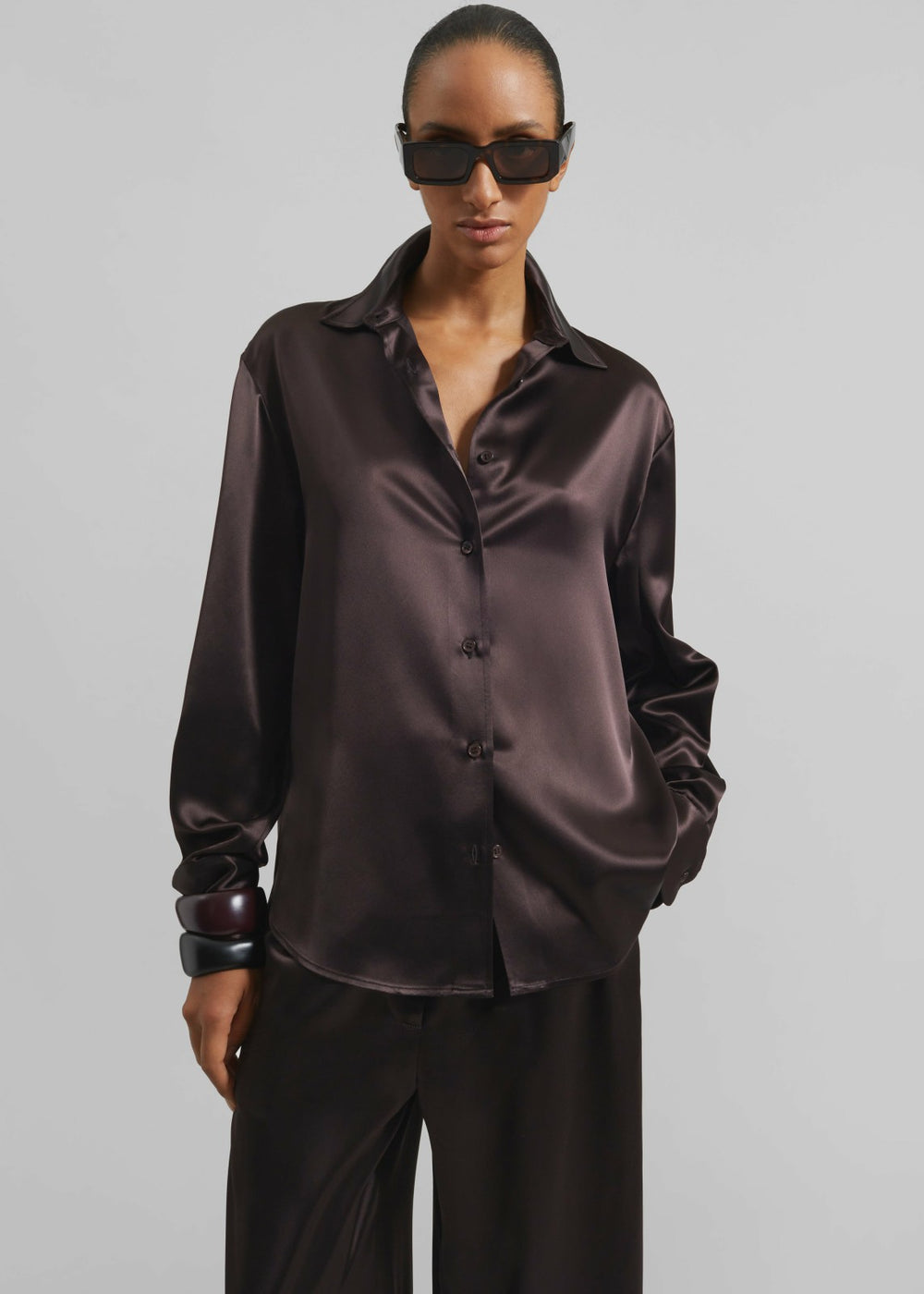 Peri Satin Shirt - Brown