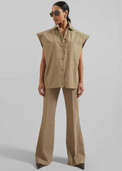 Quenin Sleeveless Button Down Shirt - Taupe