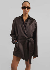Scarlett Satin Kimono Jacket - Brown