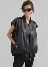 Slane Sleeveless Faux Leather Jacket - Black