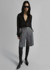 Marfa Pleated Bermuda Shorts - Grey Melange