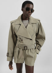 Disley Cropped Trench - Pale Olive