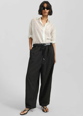 Kesin Open Back Shirt - White/Grey Stripe