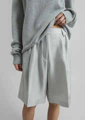 Marfa Pleated Silk Bermuda Shorts - Grey