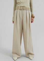 Daytona Pleated Linen Trousers - Cement