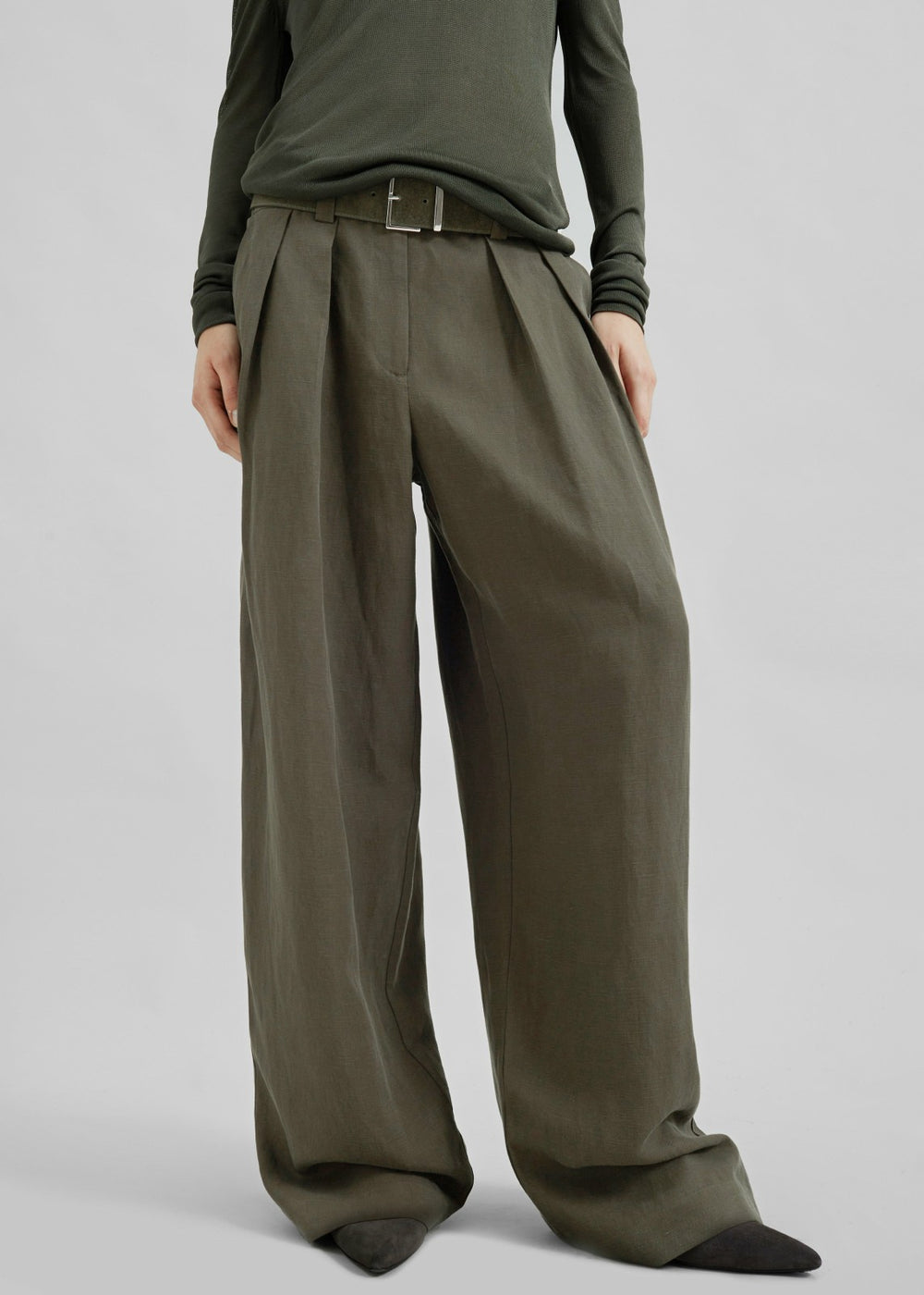Daytona Pleated Linen Trousers - Khaki