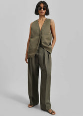 Melrose Linen Vest - Khaki