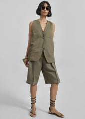 Bilbao Pleated Linen Bermuda Shorts - Khaki