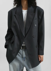 Tarbert Double-Breasted Blazer - Grey/White Pinstripe