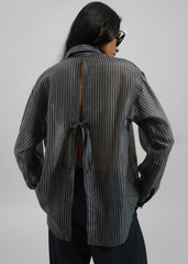 Kesin Open Back Shirt - Grey/White Stripe