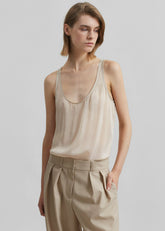 Oria Sheer Silk Chiffon Tank - Beige