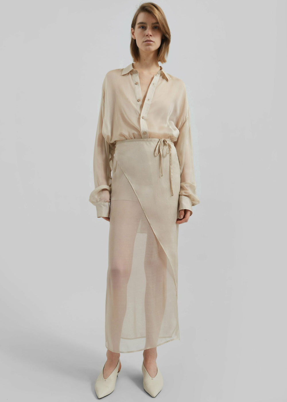 Oria Sheer Silk Chiffon Shirt - Beige