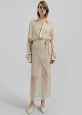 Oria Sheer Silk Chiffon Shirt - Beige