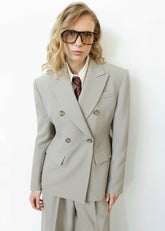 Dina Double Breasted Blazer - Light Taupe