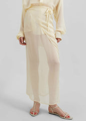 Oria Sheer Silk Chiffon Wrap Skirt - Pale Yellow