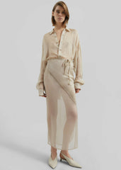 Oria Sheer Silk Chiffon Wrap Skirt - Beige