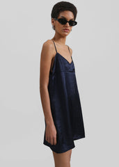 Elma Satin Mini Dress - Navy