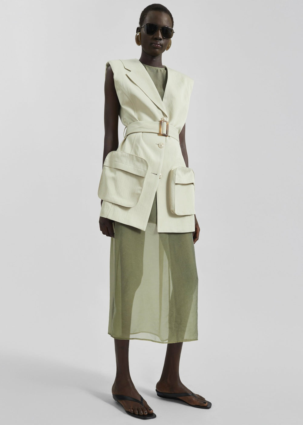 Carral Belted Vest - Pale Green