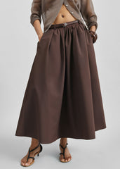 Nimes Voluminous A-Line Maxi Skirt - Brown