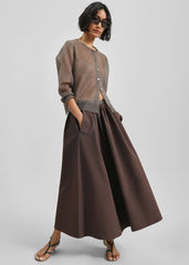Nimes Voluminous A-Line Maxi Skirt - Brown