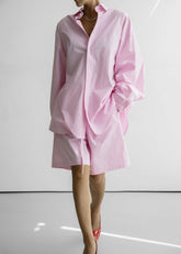 Rimini Oversized Poplin Shirt - Pink/White Stripe