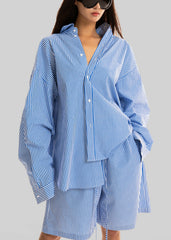 Rimini Oversized Poplin Shirt - Blue/White Stripe