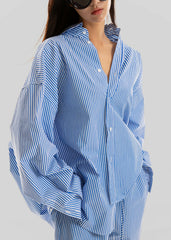 Rimini Oversized Poplin Shirt - Blue/White Stripe