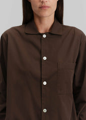 Tekla Poplin Pyjama Shirt - Coffee