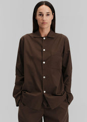 Tekla Poplin Pyjama Shirt - Coffee