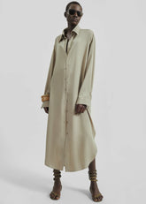 Silvan Neck Tie Shirt Dress - Taupe