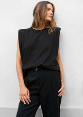 Eva Padded Shoulder Muscle T-Shirt - Black