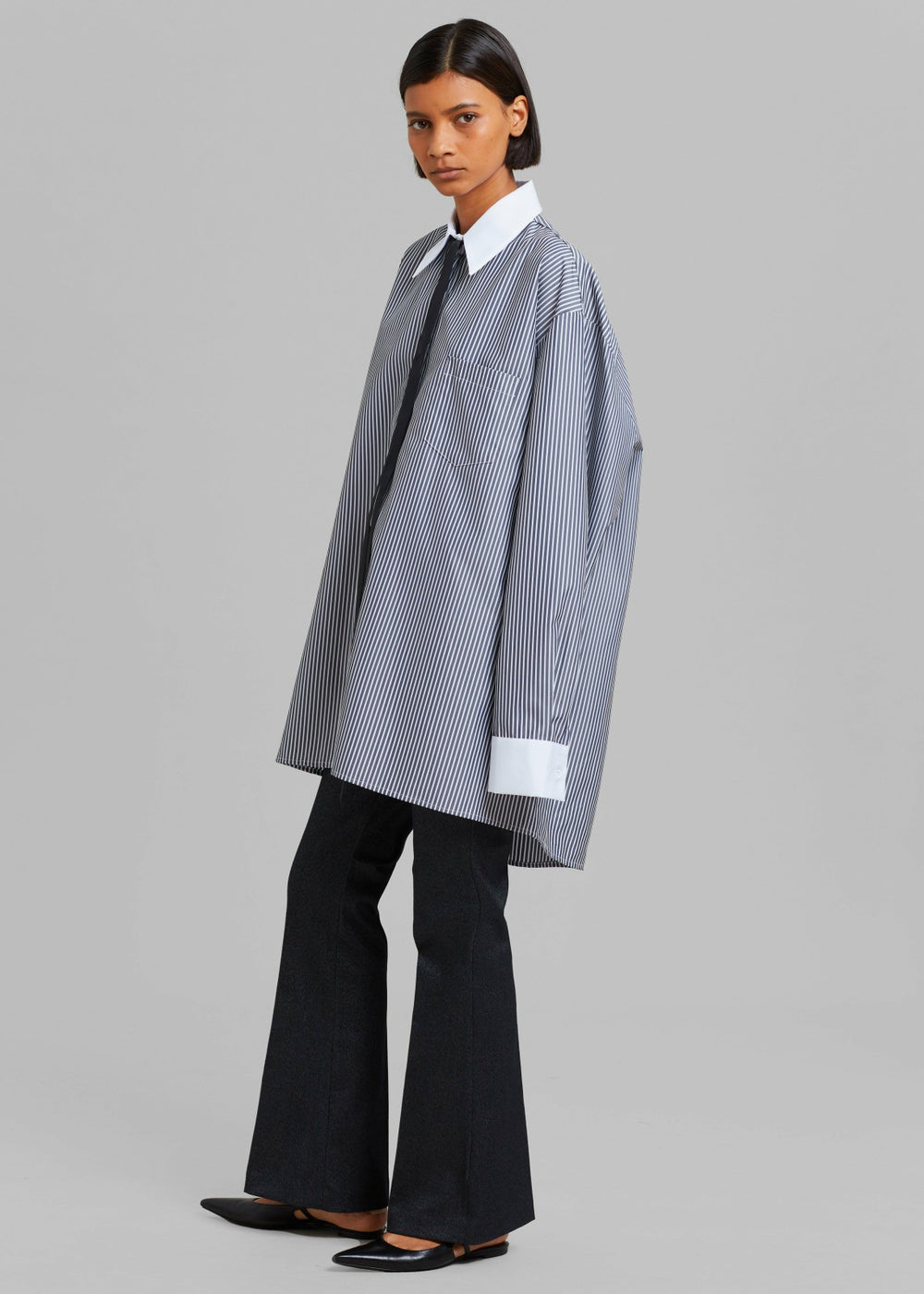 Jany Tie-Neck Shirt - Black Stripe