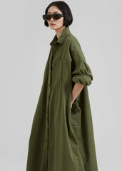 Kason Oversized Shirt Dress - Dark Olive