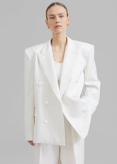 Zia Covered Buttons Blazer - White