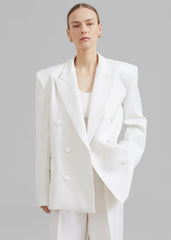 Zia Covered Buttons Blazer - White