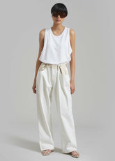 Hayla Contrast Denim Pants - Off White/Beige