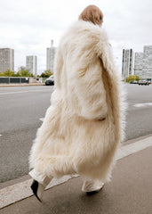 Nicole Long Faux Fur Coat - Off White