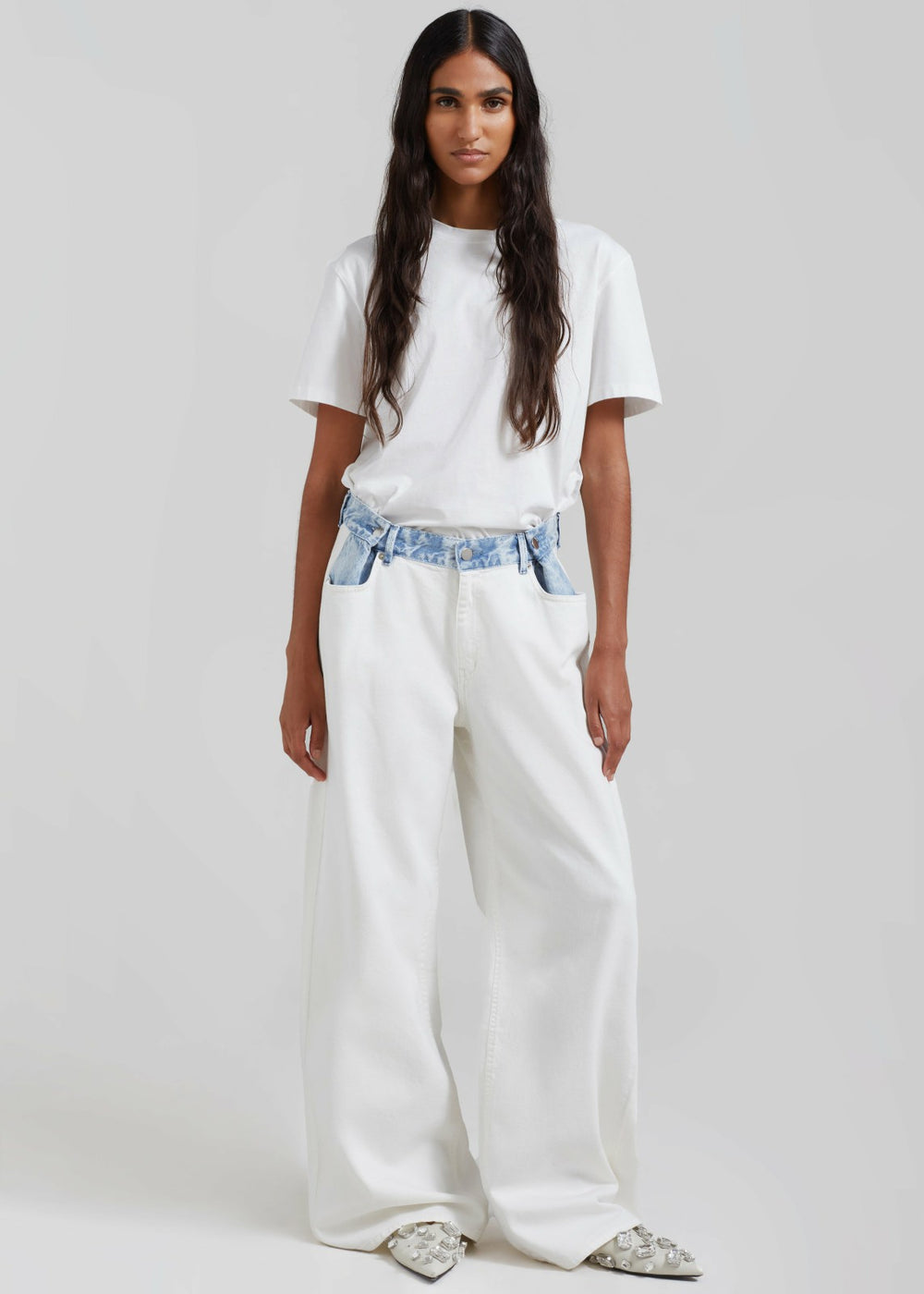 Hayla Contrast Denim Pants - Off White/Blue
