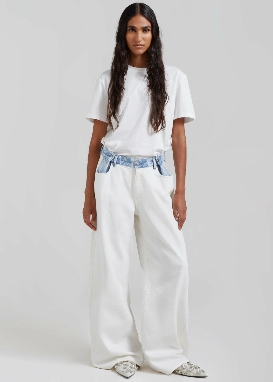 Hayla Contrast Denim Pants - Off White/Blue