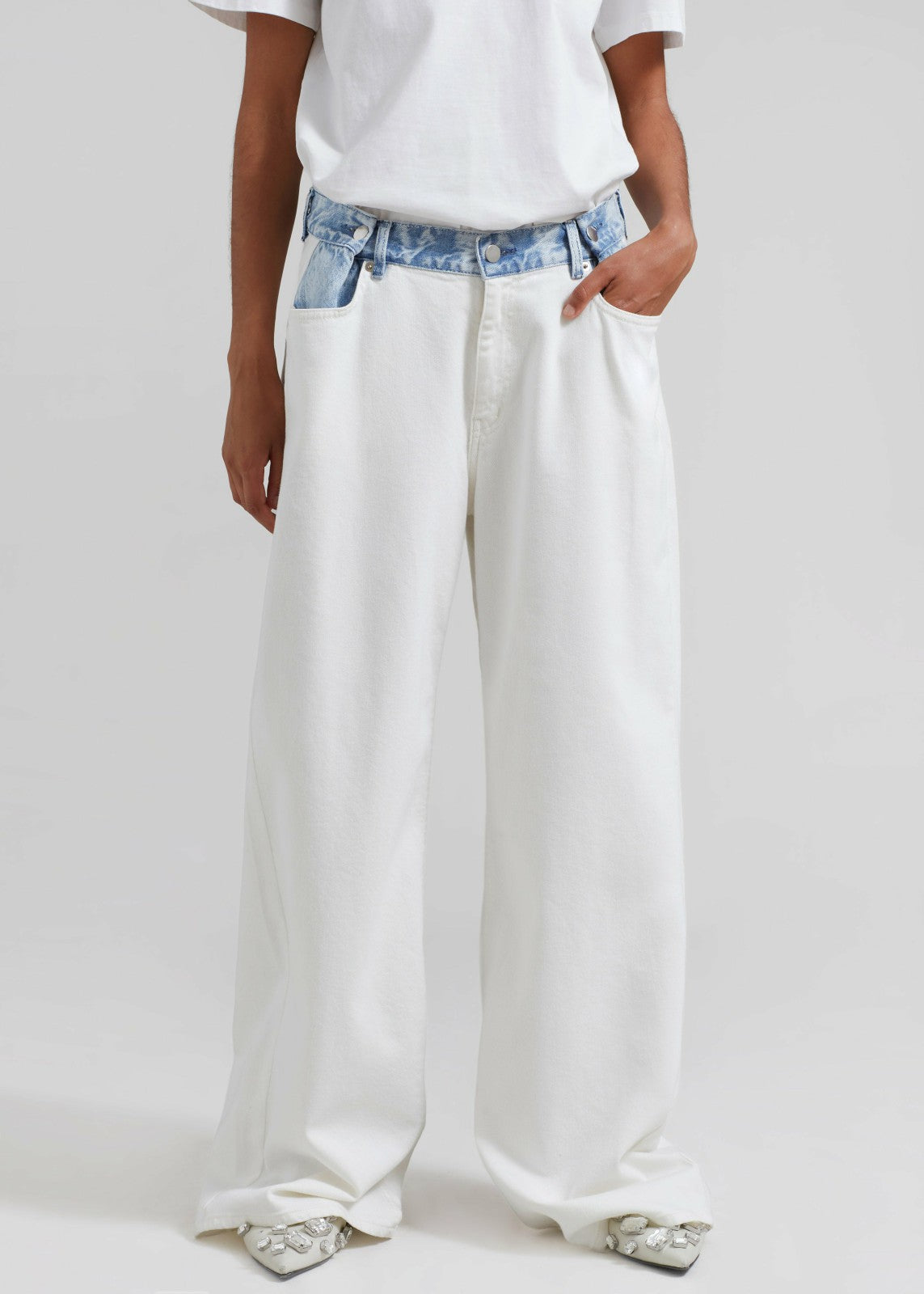 Hayla Contrast Denim Pants - Off White/Blue