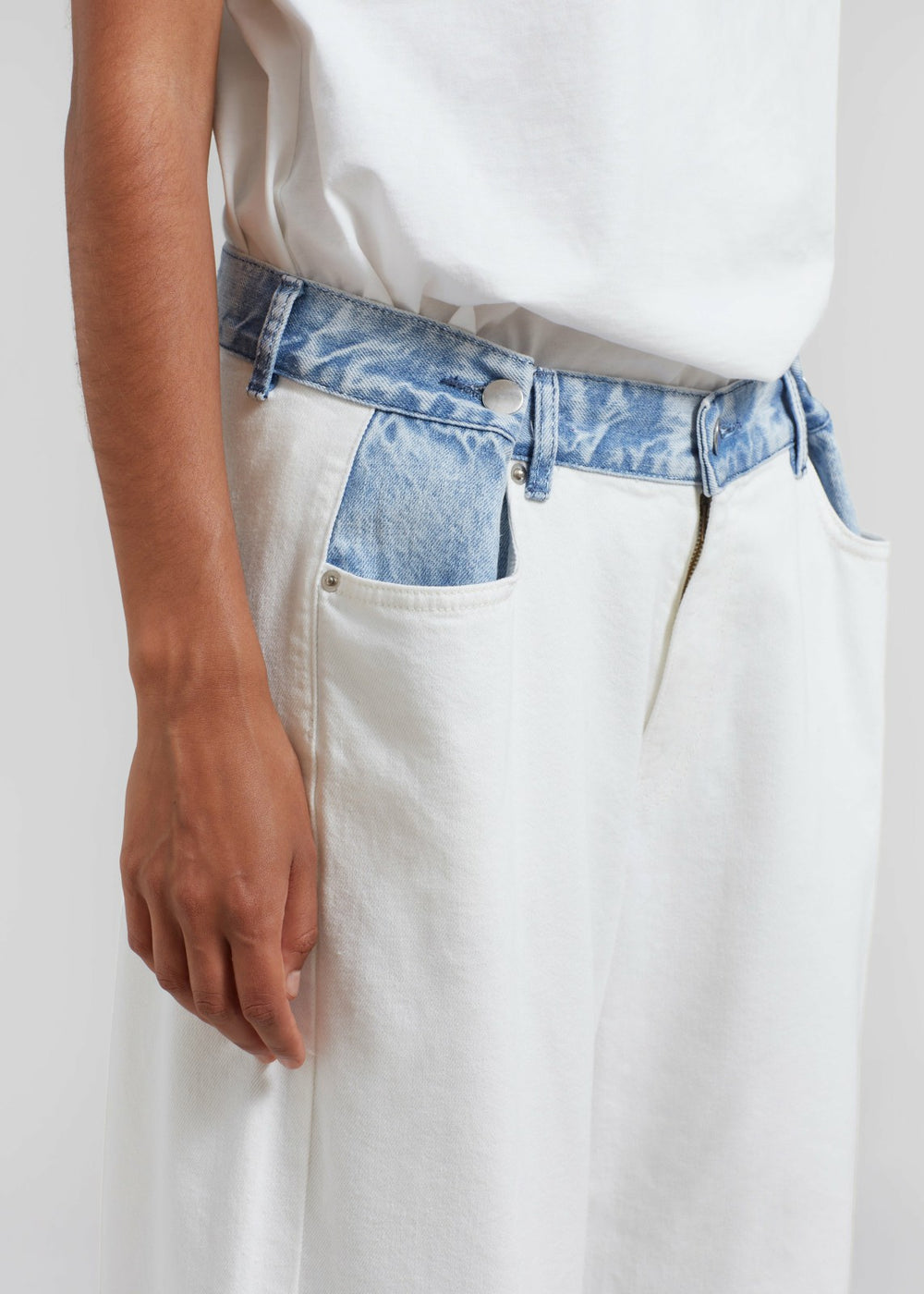 Hayla Contrast Denim Pants - Off White/Blue