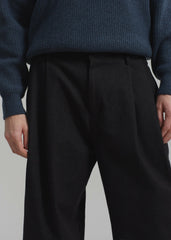 Stephen Pleated Denim Trousers - Black