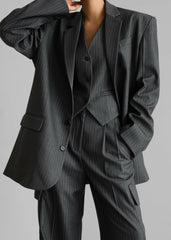 Elise Blazer - Grey/White Pinstripe