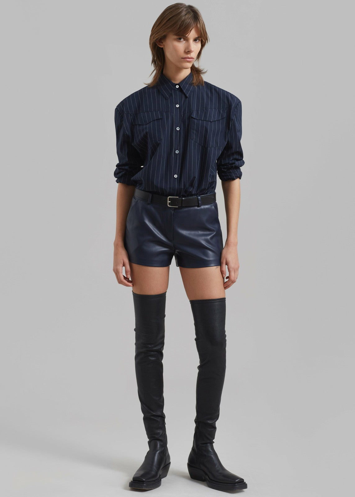 Jeanne Padded Shirt - Navy/White Stripe