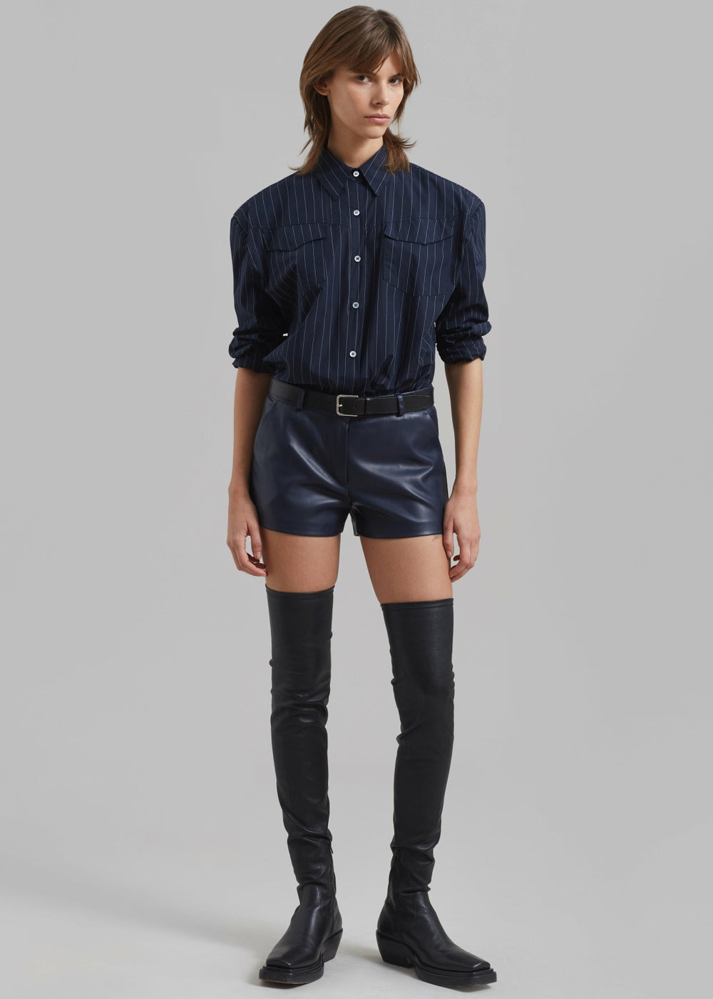 Jeanne Padded Shirt - Navy/White Stripe